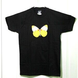 G Rated Yellow Aesthetic Butterfly Artwork Women Girls Black T Shirt Size Large